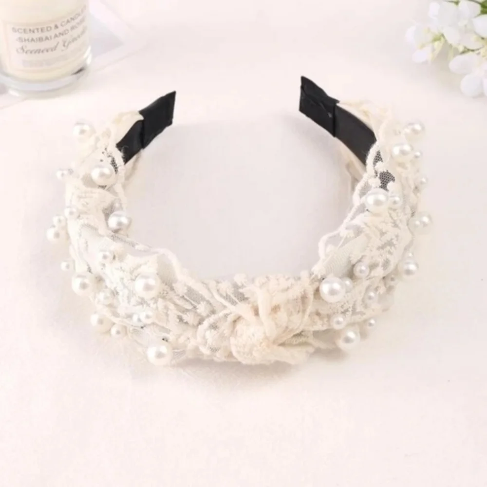 Lacy white‎ pearl beaded headband NEW
